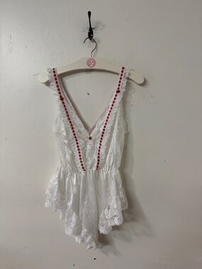 White Lace Teddy  with Red Trim 1980’s